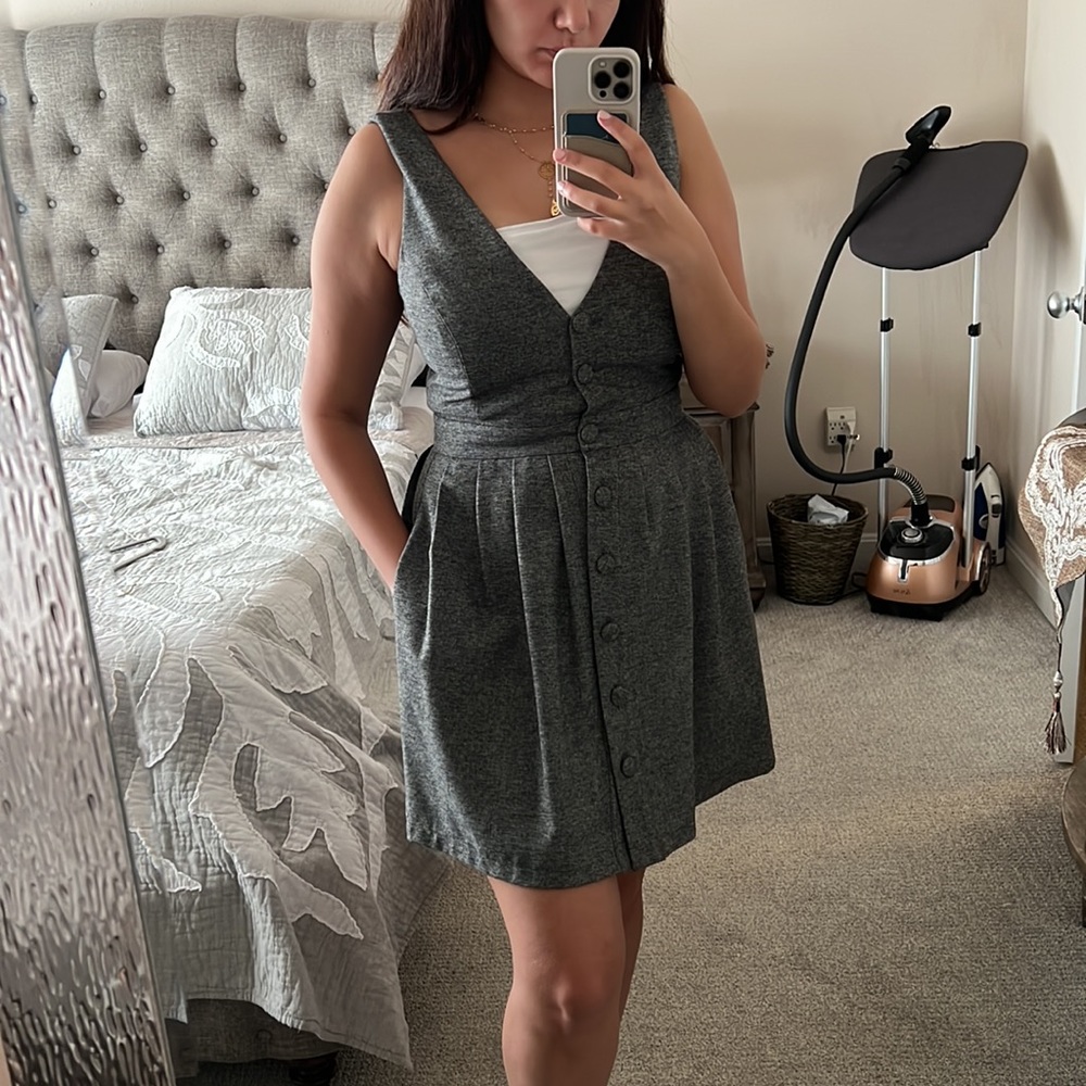 ZARA Gray A-line Sleeveless V-Neck Cutout Mini Dress - Size L